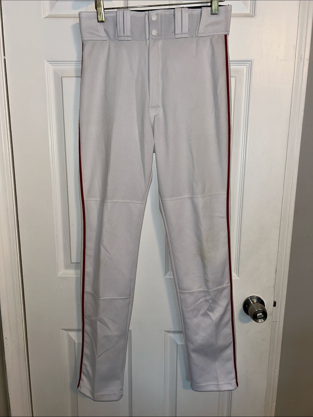EASTON WHITE w/ RED PIPING - WORN PRACTICE BASEBALL PANTS - NO HOLES